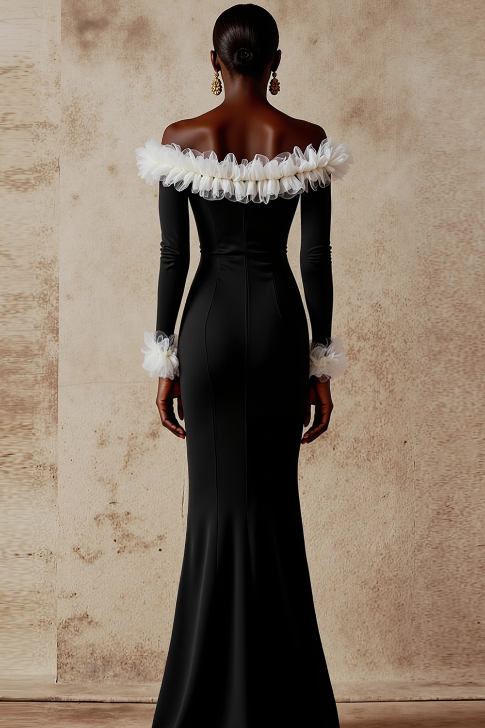 Formal Dress Black Mermaid Off the Shoulder Flowers Maxi Dress