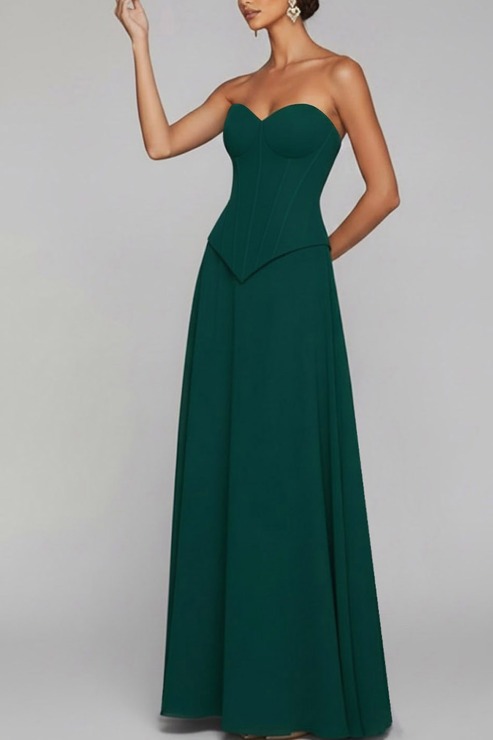 Emerald Green Formal Evening Dress Strapless Corset Lace-Up Maxi Dress