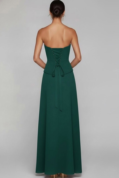 Emerald Green Formal Evening Dress Strapless Corset Lace-Up Maxi Dress