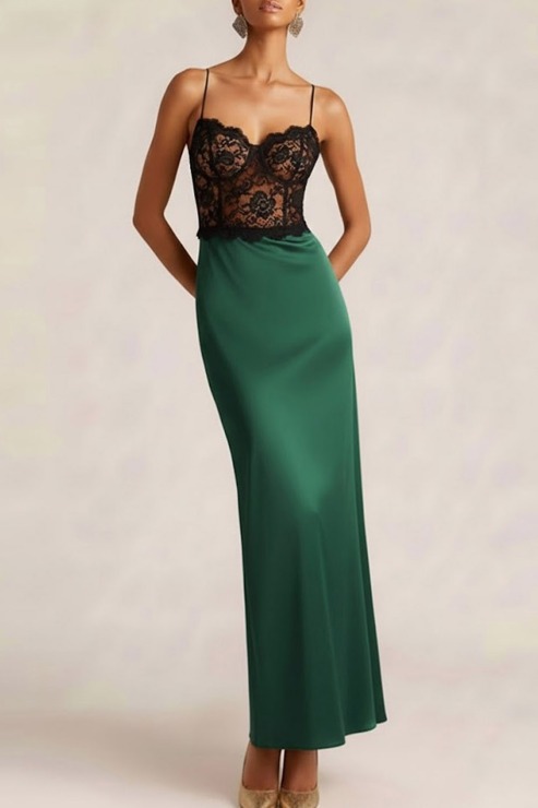 Bronze Formal Dress Sheath Spaghetti Straps Satin Maxi Dress