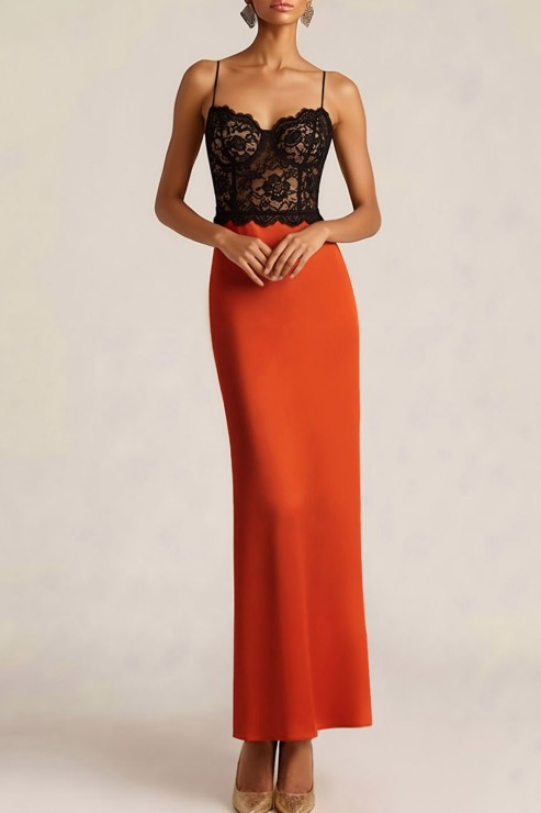 Bronze Formal Dress Sheath Spaghetti Straps Satin Maxi Dress