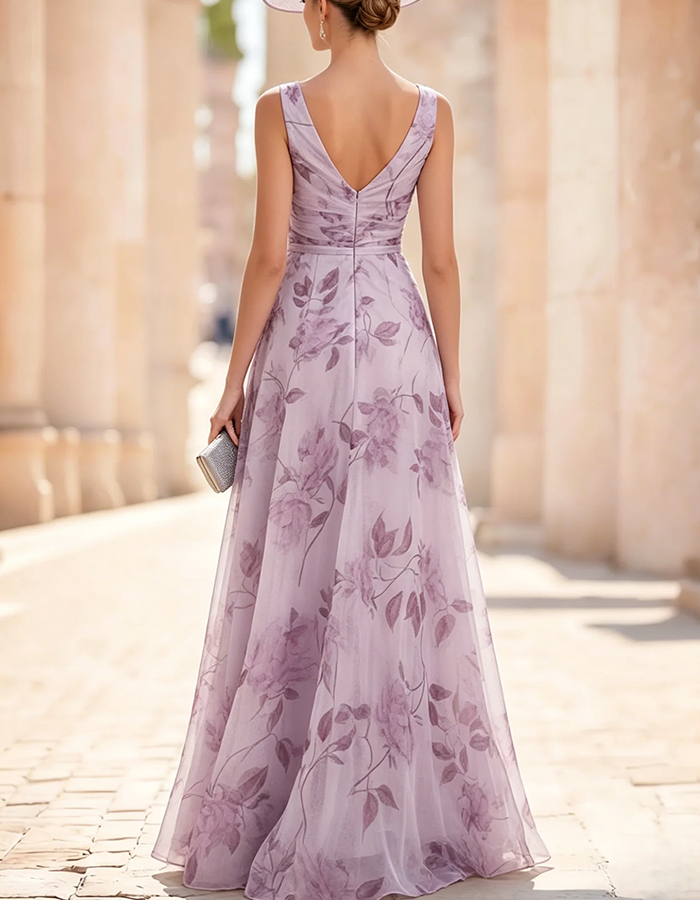 Floral Chiffon V-Neck with 3D Flower Maxi Dress