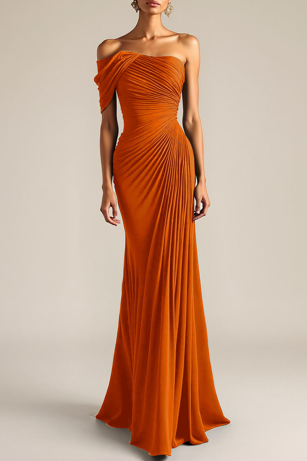 Evening Formal Dress Peacock Blue Sheath One Shoulder Maxi Dress