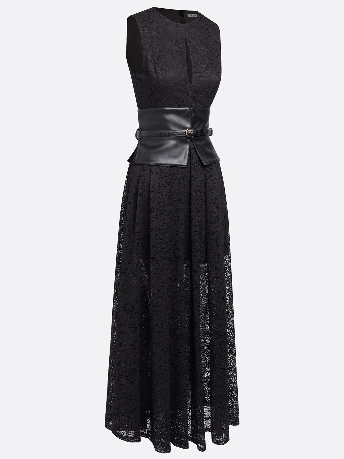 Black Lace Hollow Out Lace Crew Neck Sleeveless A-Line Maxi Dress