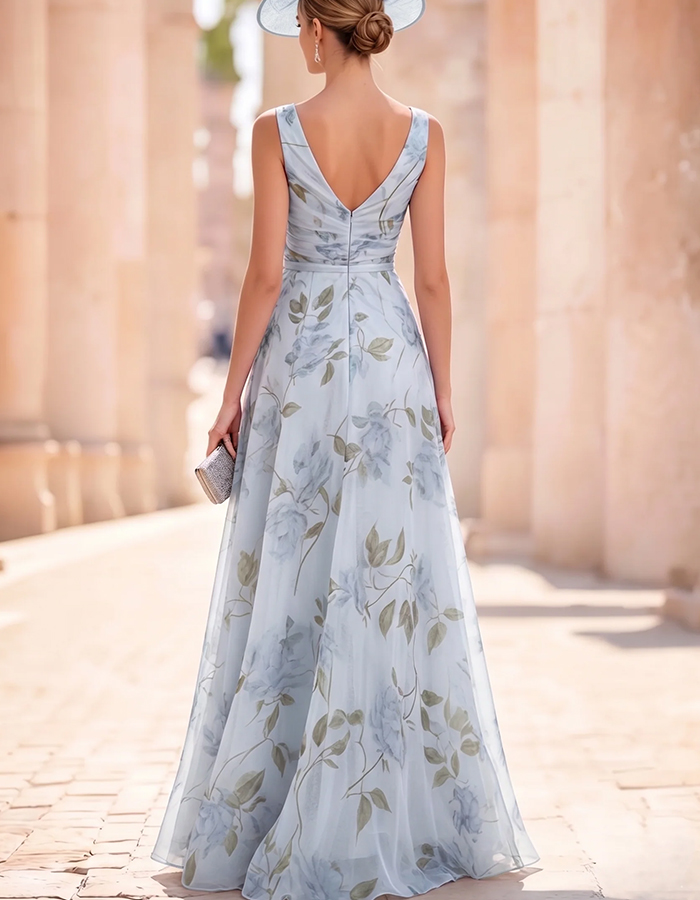 Floral Chiffon V-Neck with 3D Flower Maxi Dress