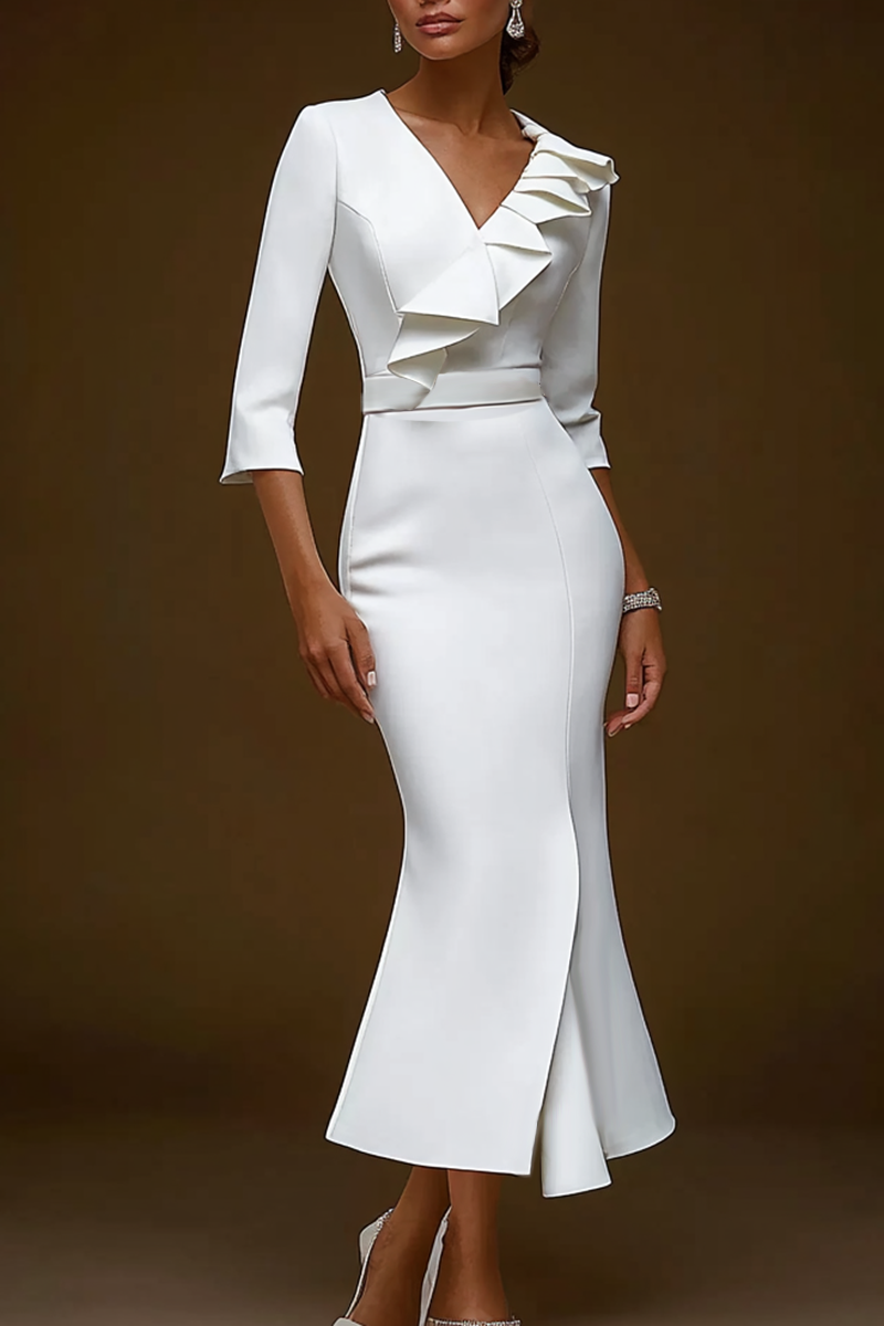 Work Semi Formal Blazer Dress Ruffle Half Sleeve Mermaid Midi Dress