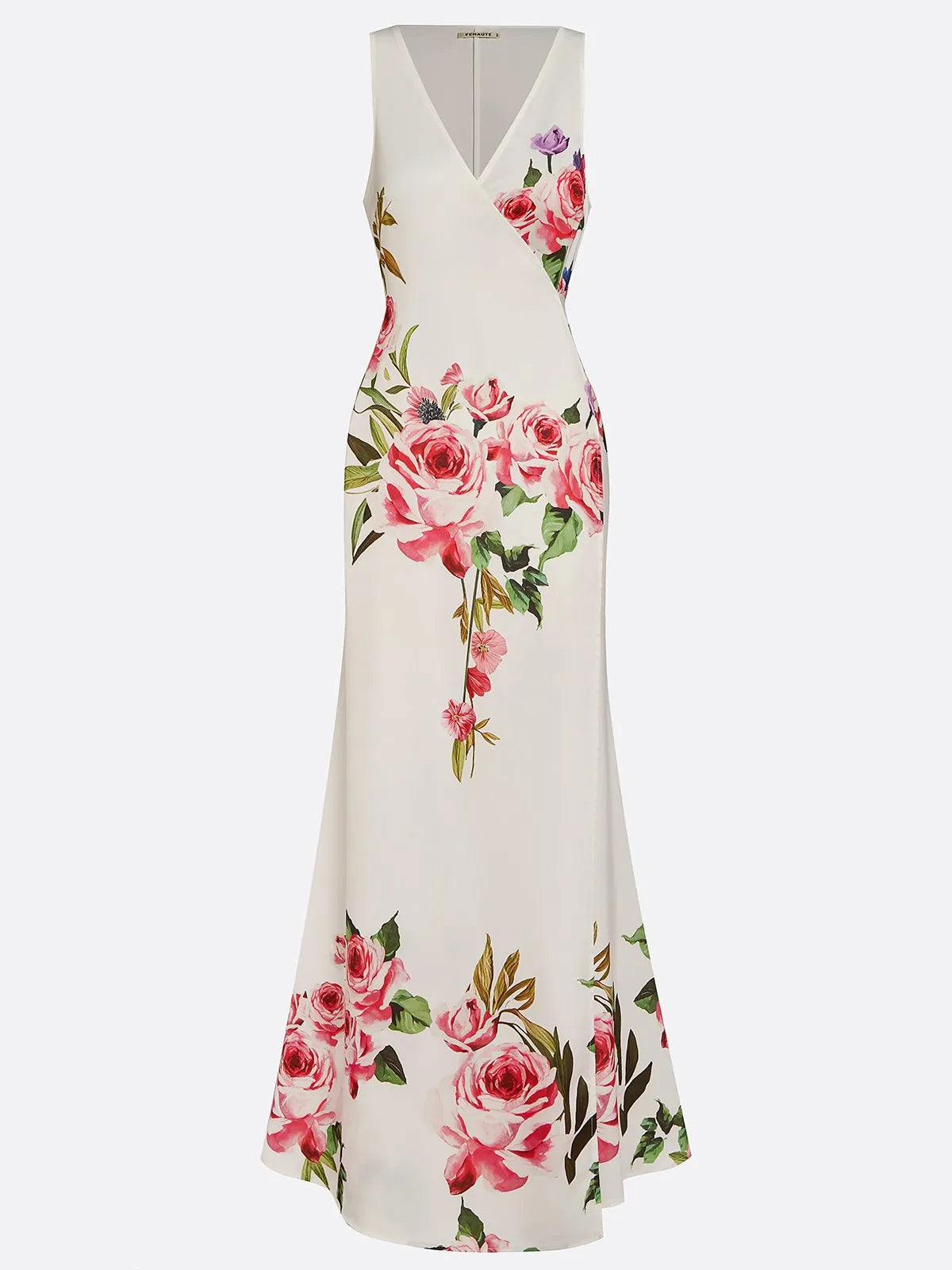 Pink Cross Floral Wrap Dress V Neck Sleeveless Mermaid Gown Dress