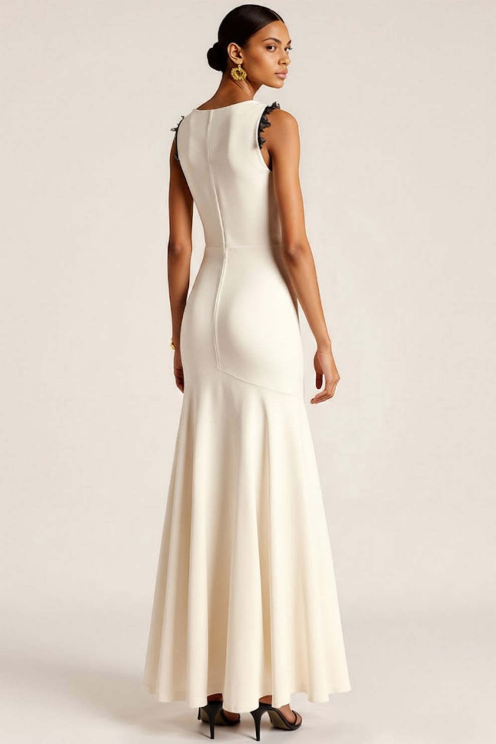 White Mermaid V-Neck Long Formal Dress with Lace