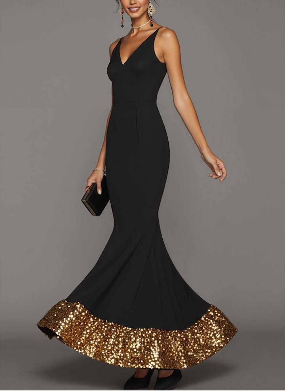Elegant Black Mermaid Long Formal Dress with Sequins