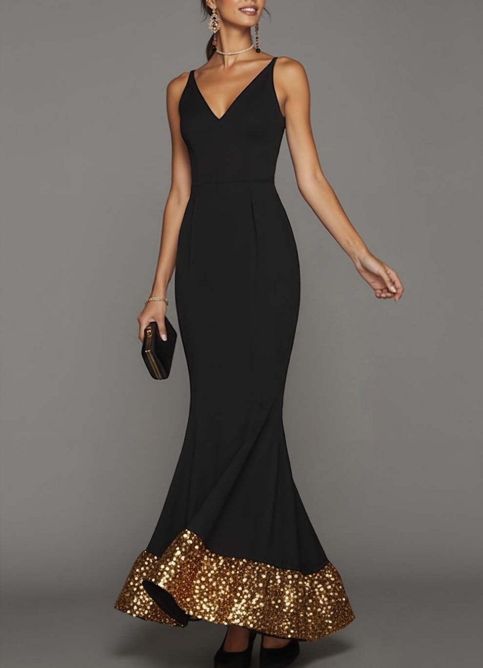 Elegant Black Mermaid Long Formal Dress with Sequins