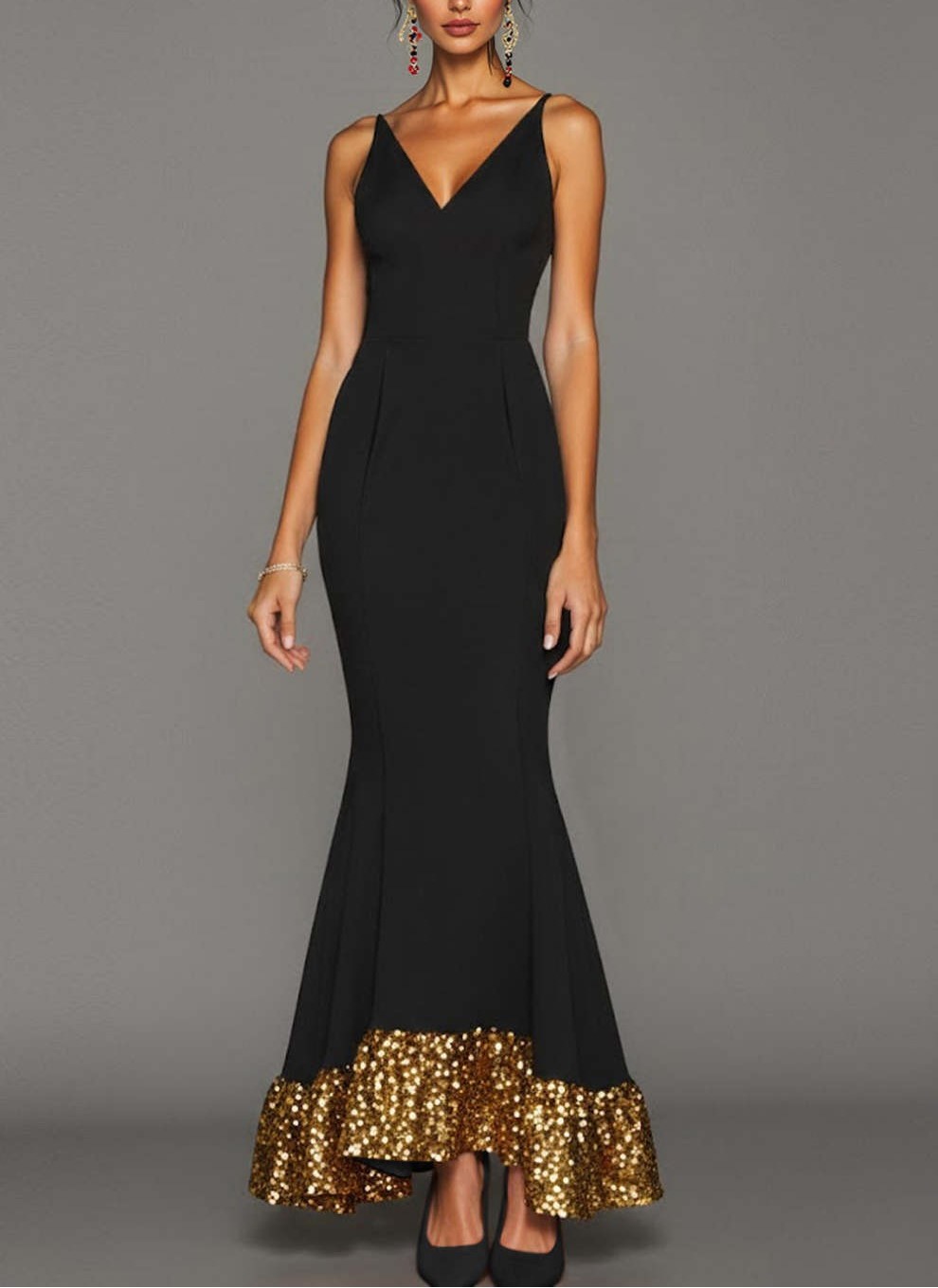 Elegant Black Mermaid Long Formal Dress with Sequins