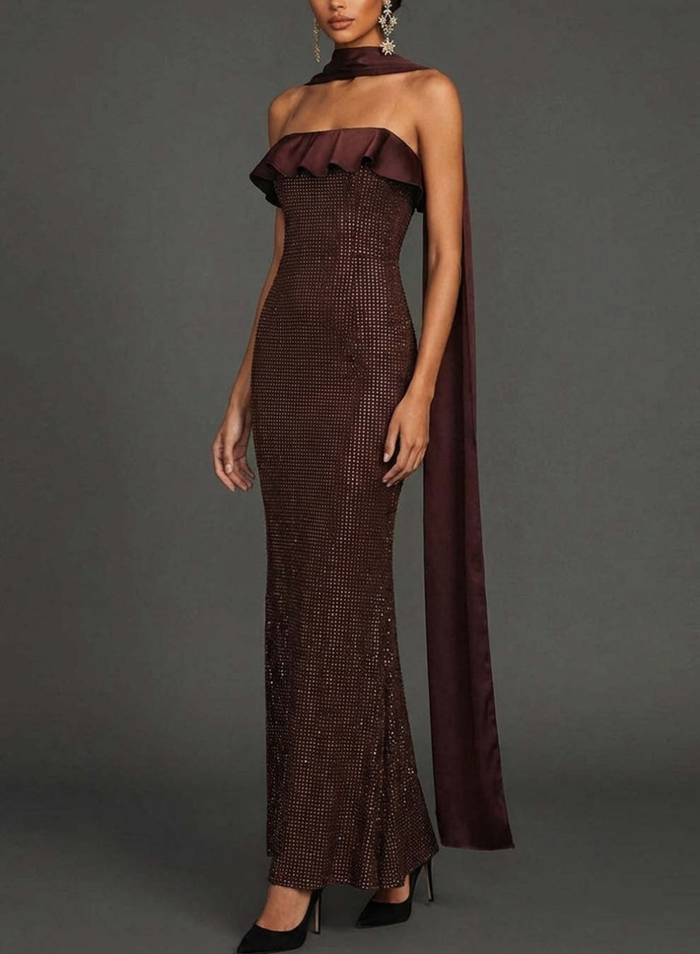 Chocolates Mermaid Neck Scarf Mermaid Maxi Formal Dress