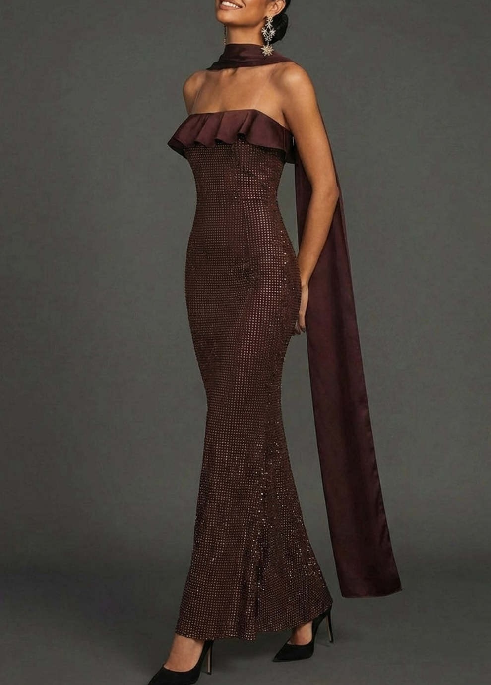 Chocolates Mermaid Neck Scarf Mermaid Maxi Formal Dress