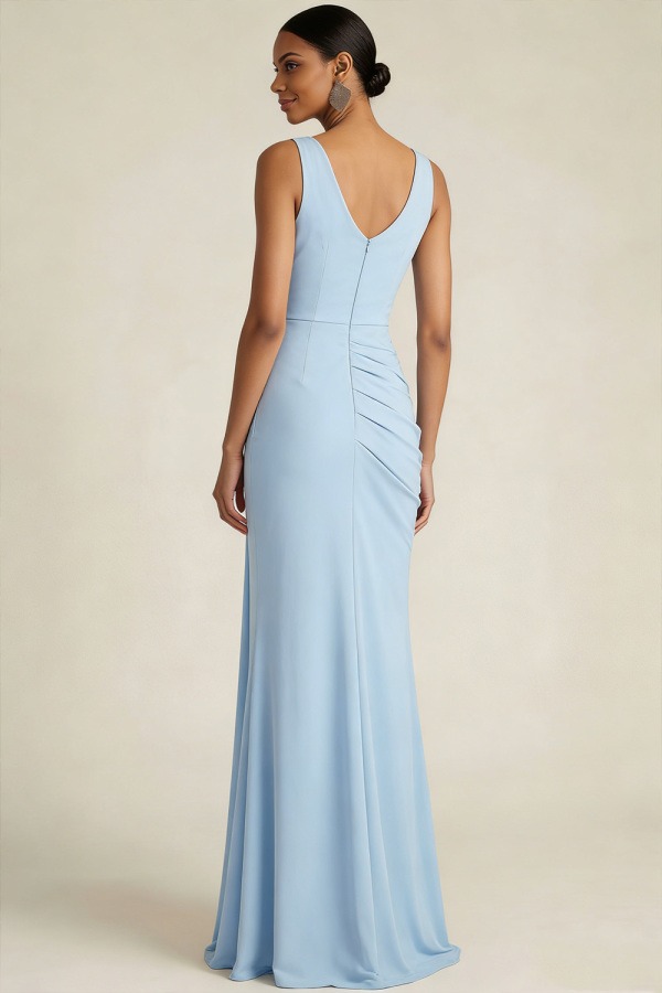 Sky Blue Formal ​Wedding Bridesmaid Dress Cowl Neck Chiffon Maxi Dress