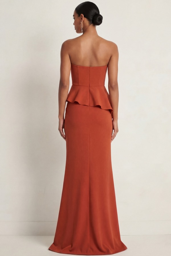 Terracotta Formal Evening Dress Mermaid Strapless Slit Maxi Dress