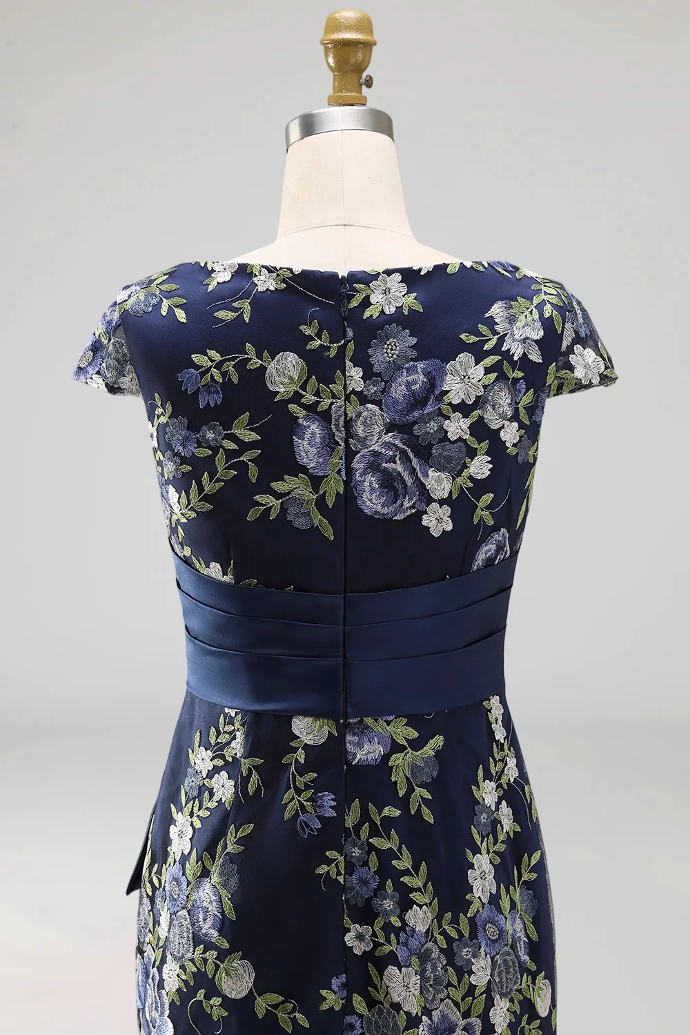 Navy Mermaid Floral Long Mother of the Bride Dress with Slit
