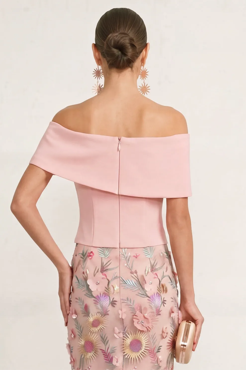 Light Pink Floral Off the Shoulder Mermaid Long Formal Dress