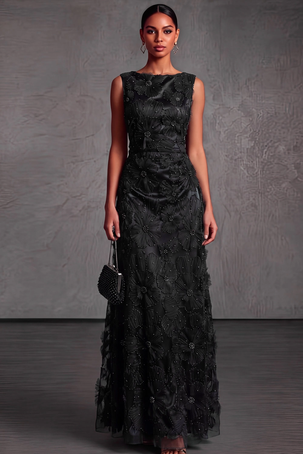 Sleeveless Applique Tulle Evening Gown