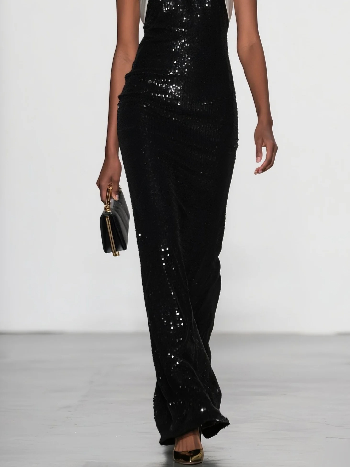 Black Sequin Halter Sleeveless Sheath Maxi Dress