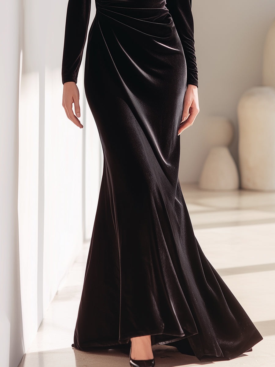 Black Off-Shoulder Velvet Mermaid Gown