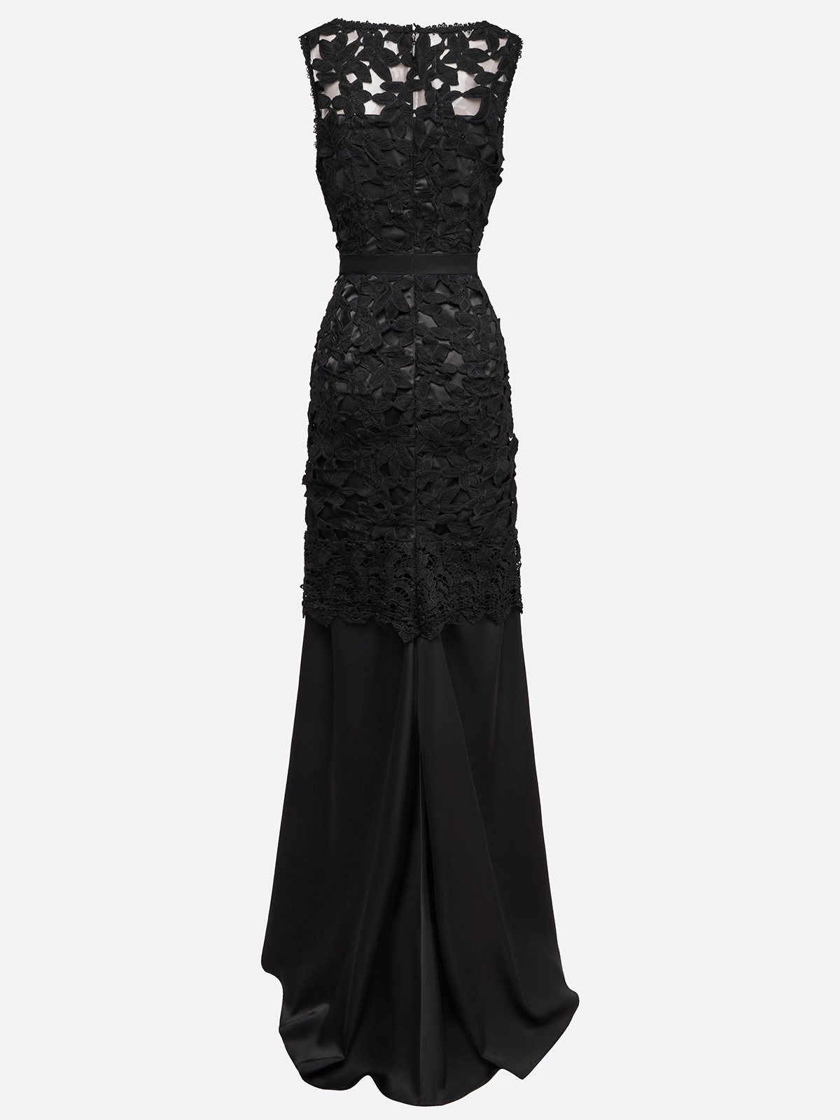 Black Lace Split Joint Classic Boat Neck Sleeveless Mermaid Gown Dress