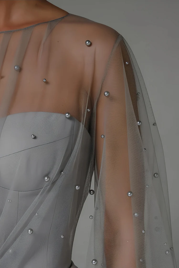 Faux Pearl Lantern Sleeve Midi Dress