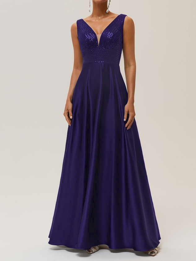 Purplish Blue Sequin A-Line Gown Satin Mother of the Bride or Groom Dress