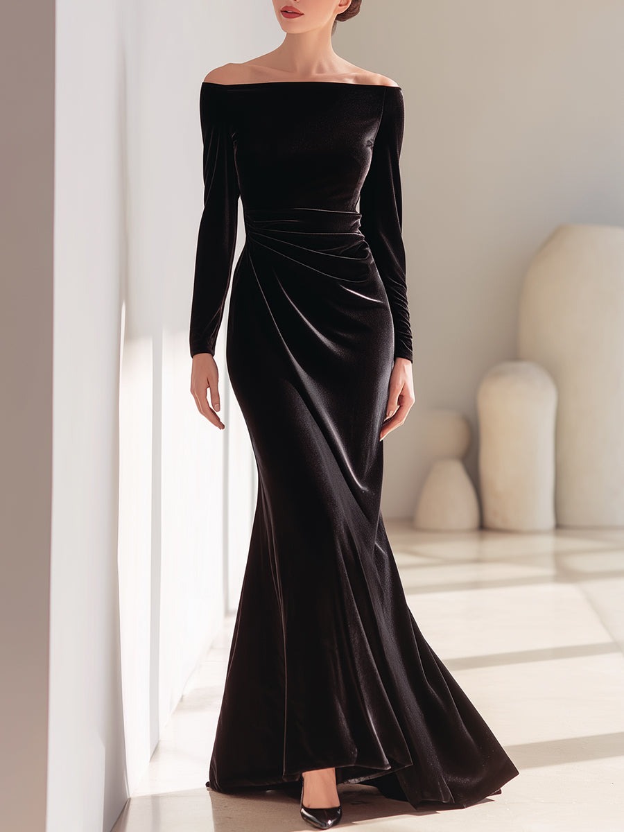 Black Off-Shoulder Velvet Mermaid Gown