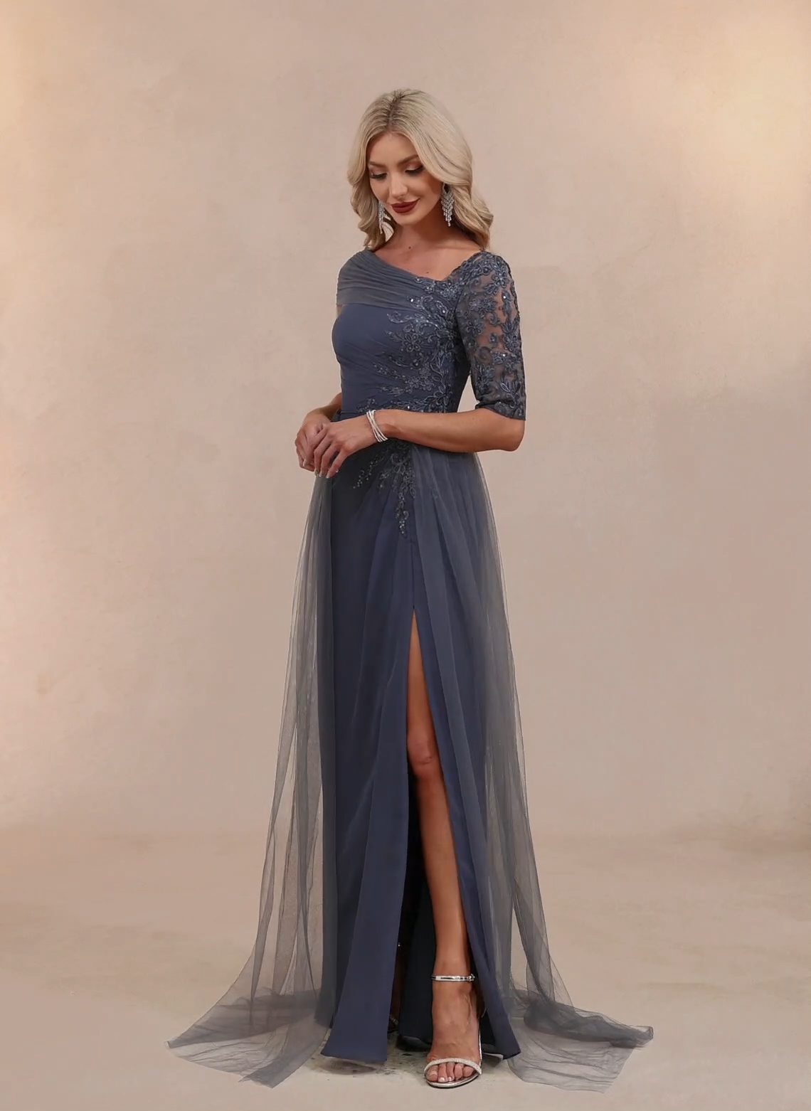 Ethereal Asymmetric Lace and Tulle Evening Gown