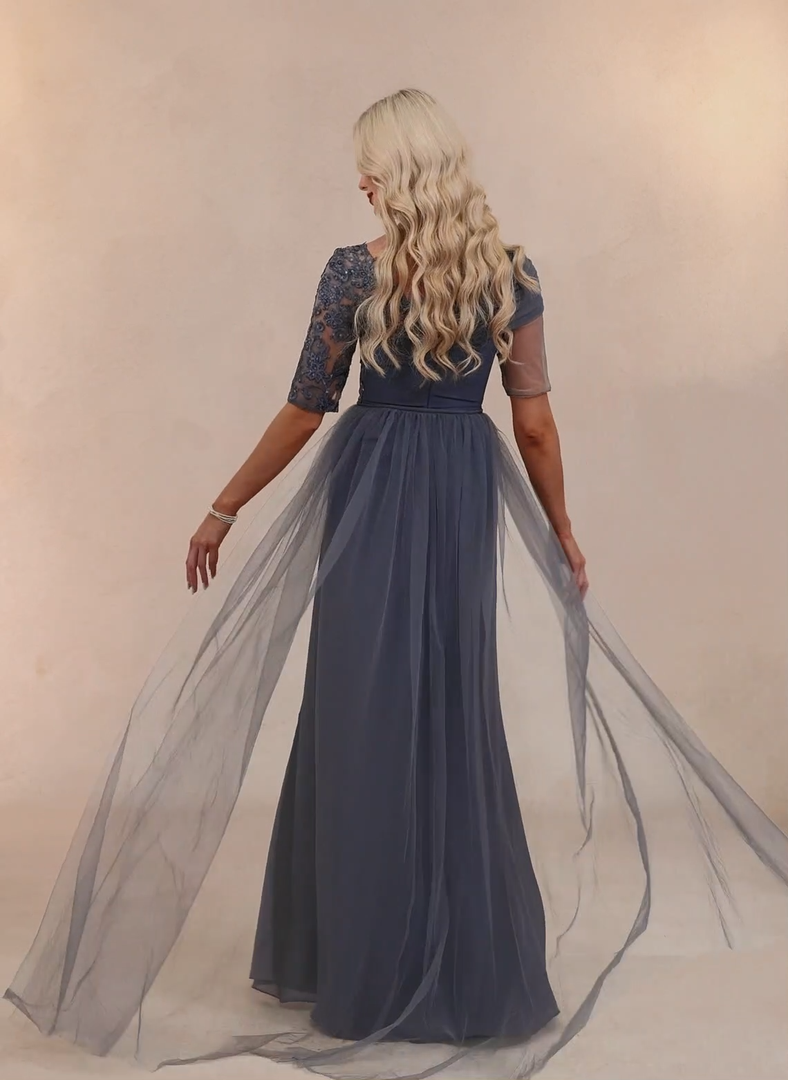 Ethereal Asymmetric Lace and Tulle Evening Gown
