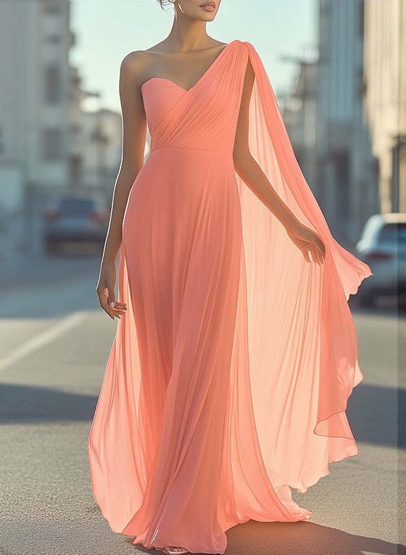Powder Pink Ethereal One-Shoulder Gown