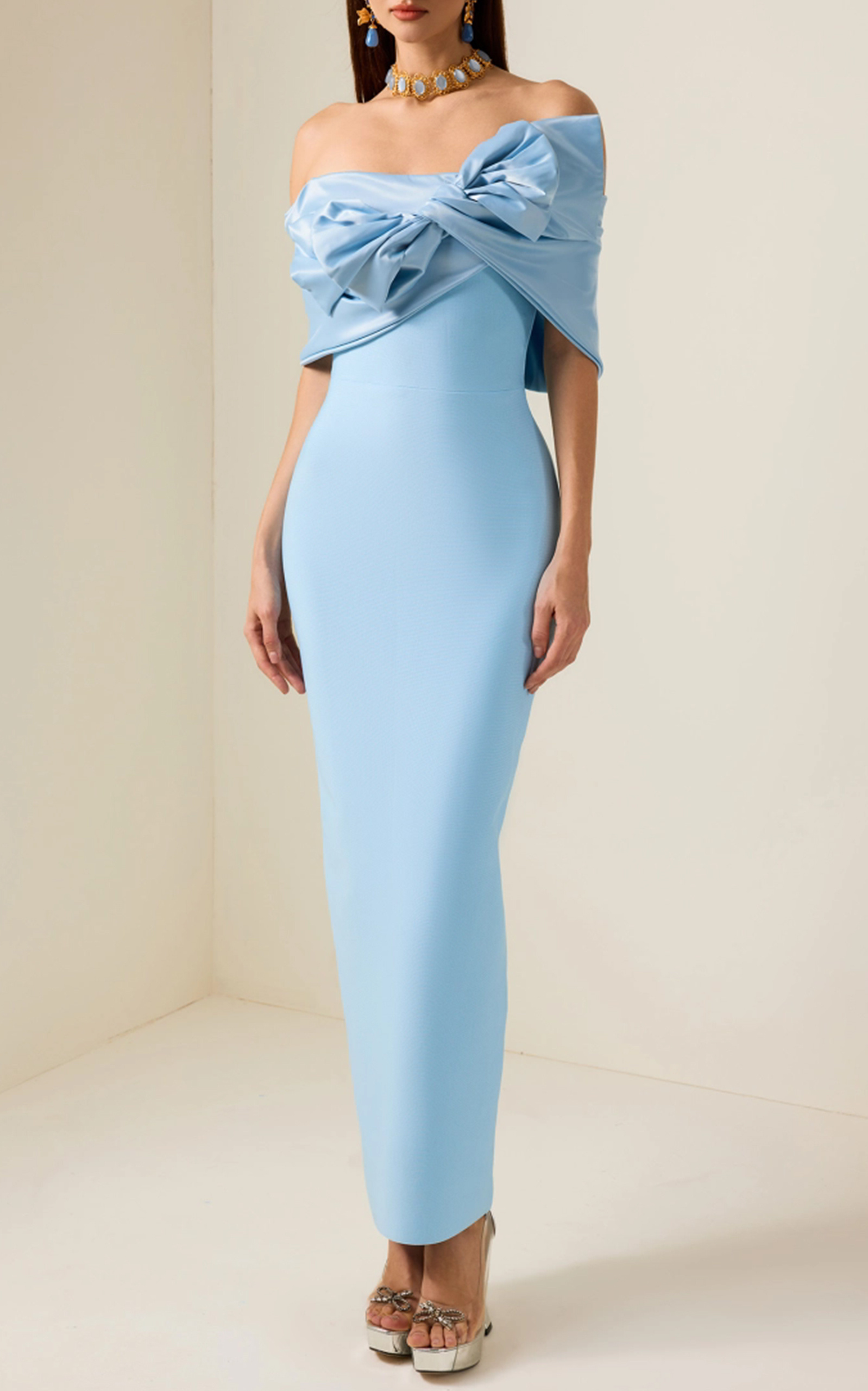 Bow Off-Shoulder Split Maxi Dress