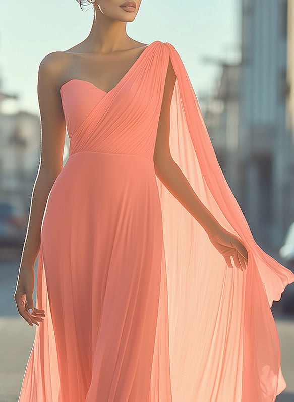 Powder Pink Ethereal One-Shoulder Gown
