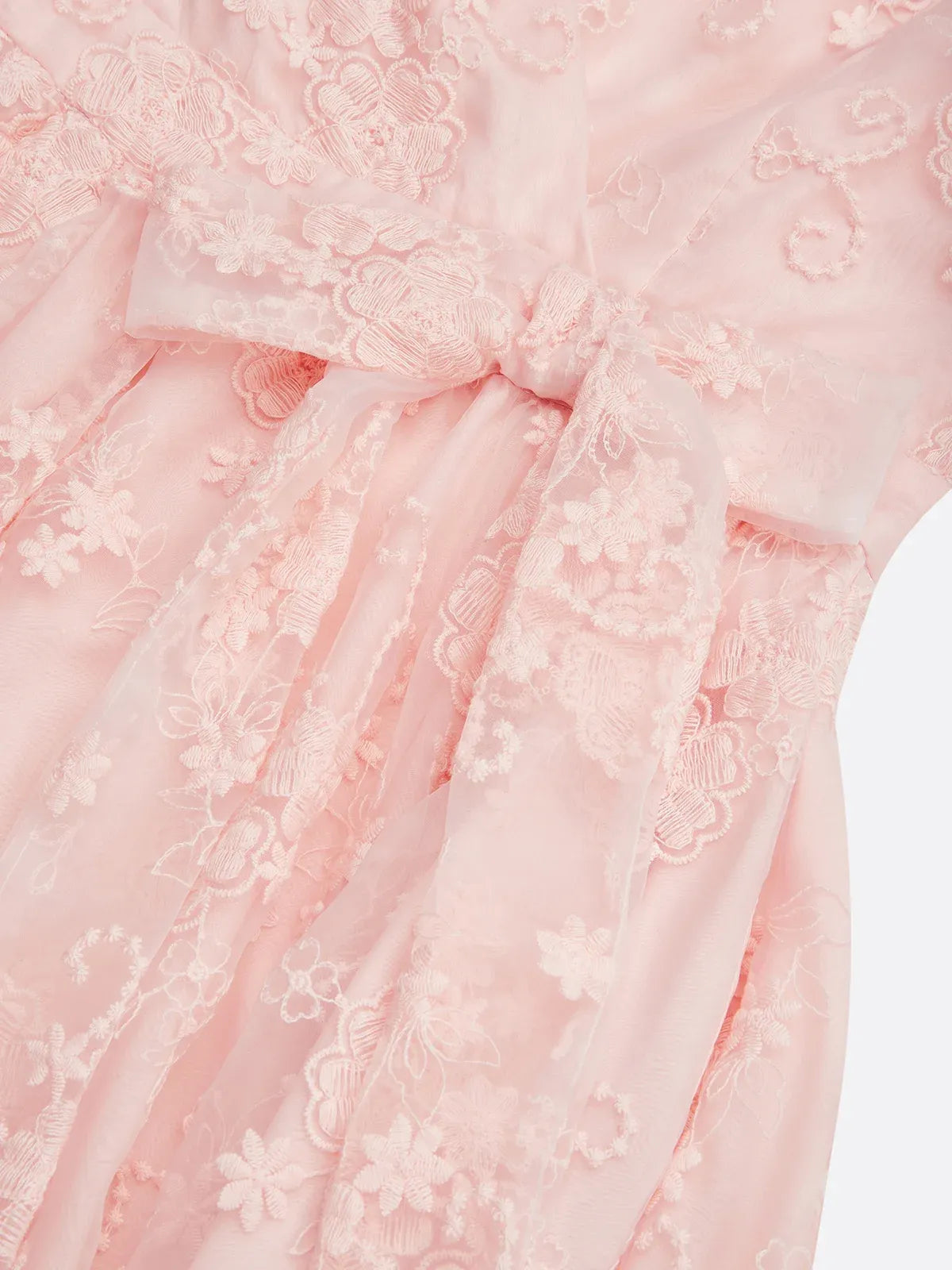 Light Pink Embroidered V Neck Sleeveless A-Line Midi Dress