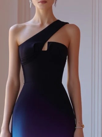 Purple Chiffon Ombre One Shoulder Sleeveless A-Line Maxi Dress