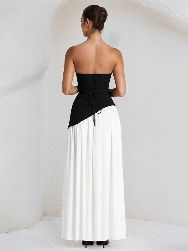 Elegant Mint Green Strapless Pleated Maxi Dress With Slit