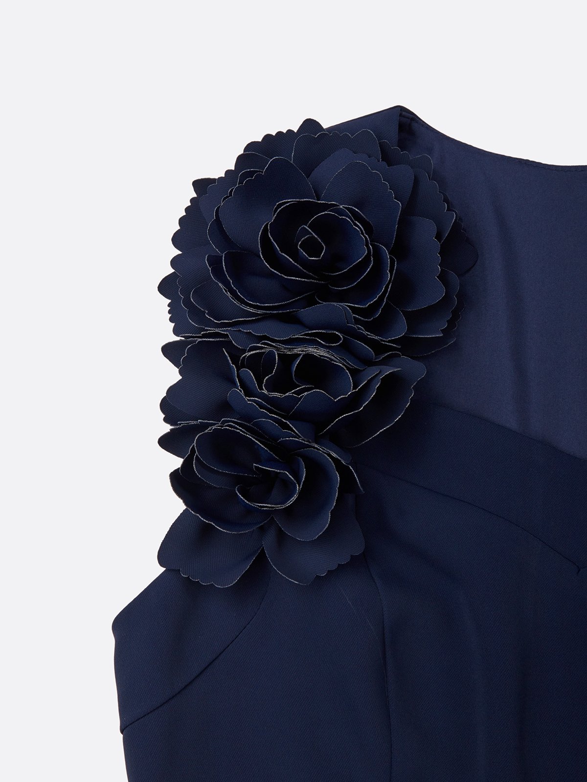 Blue 3D Floral Classic Sweetheart Neckline Sleeveless Sheath Midi Dress