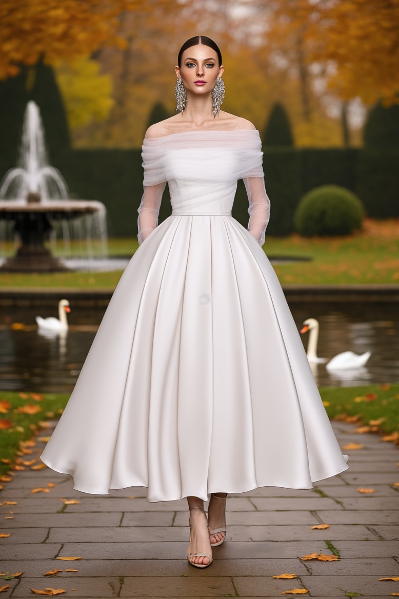 Wedding Dress White Off Shoulder Mesh Maxi Long Sleeve Dress