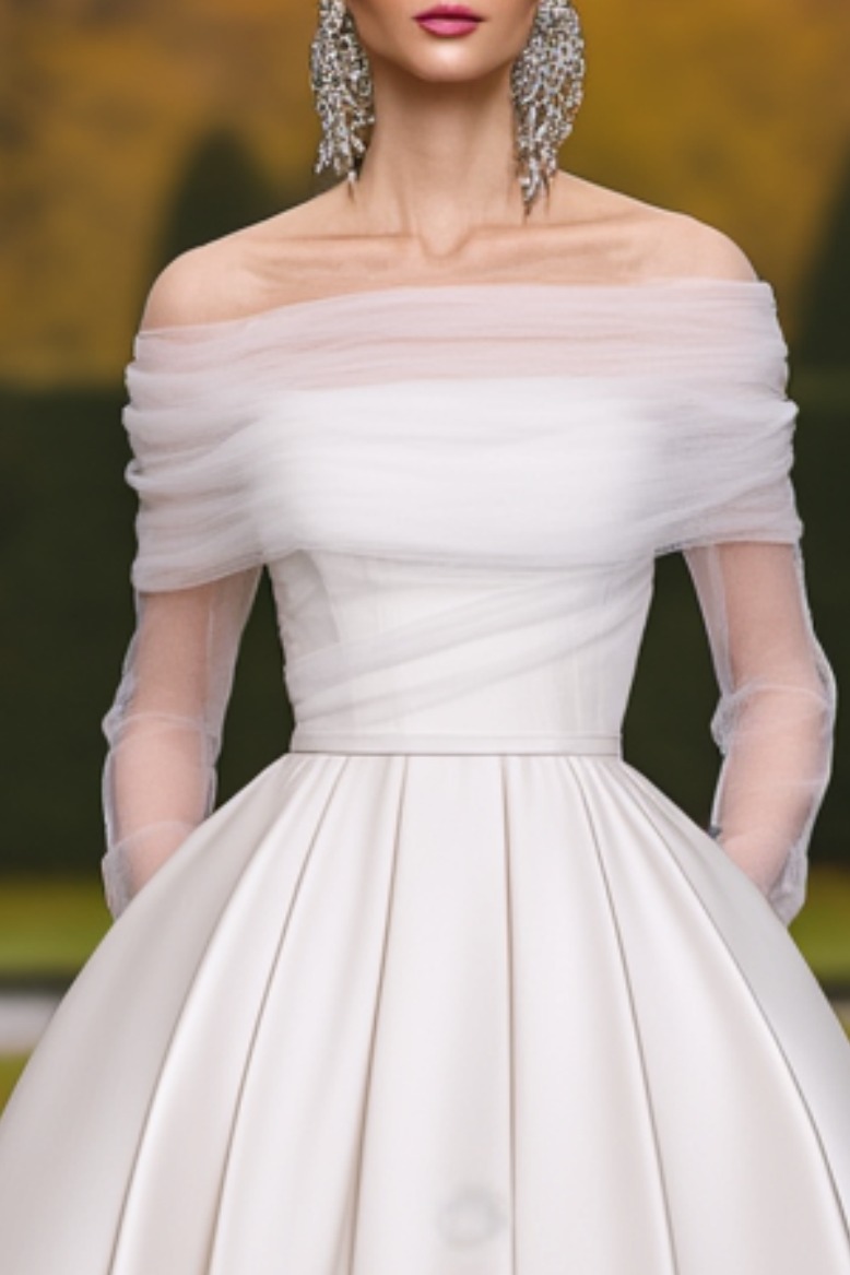 Wedding Dress White Off Shoulder Mesh Maxi Long Sleeve Dress