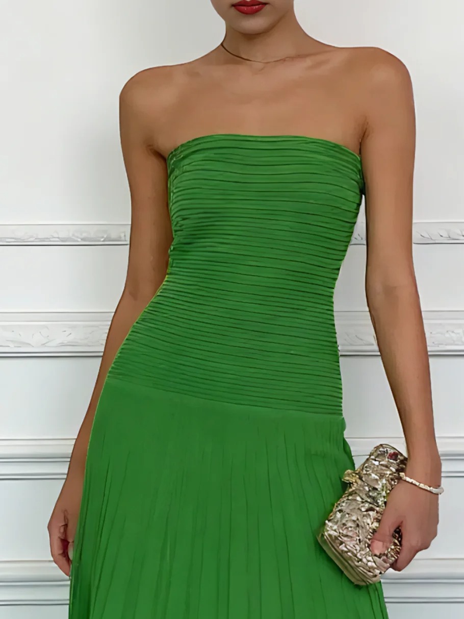 Green Classic Strapless Sleeveless A-Line Maxi Dress