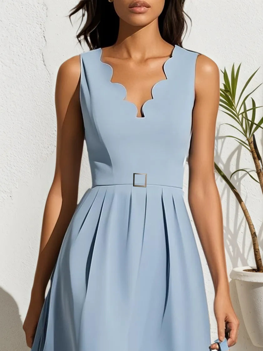 Black Devore Classic V Neck Sleeveless A-Line Midi Dress