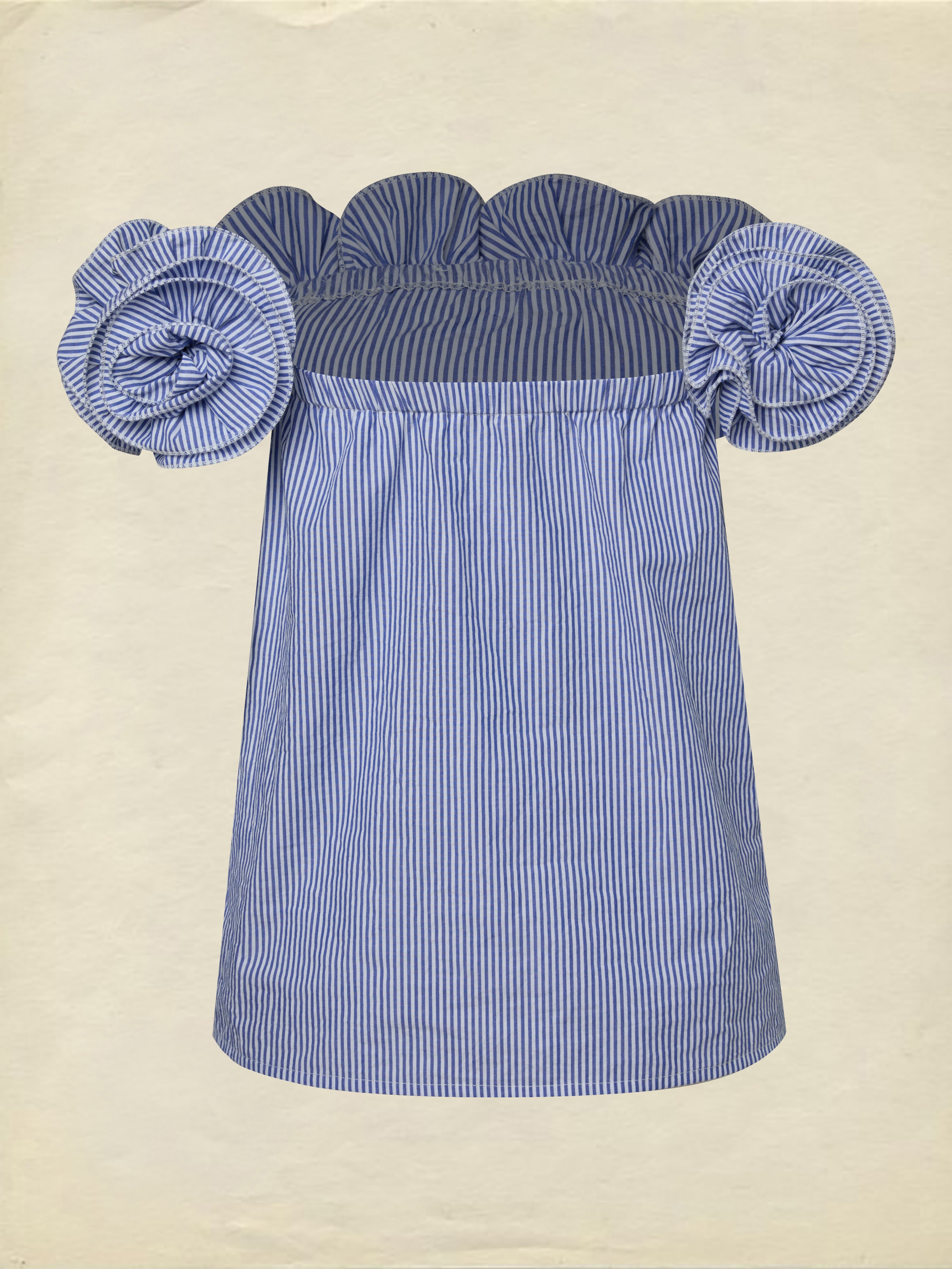 French Vintage Linen Off-Shoulder Floral Blouse