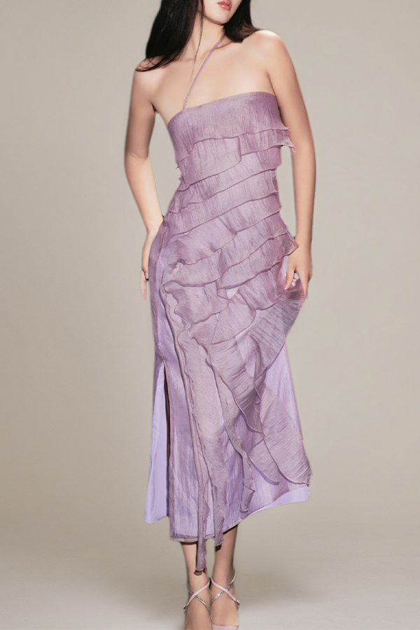Wedding Guest Dress Irregular Ruffle Midi Dress