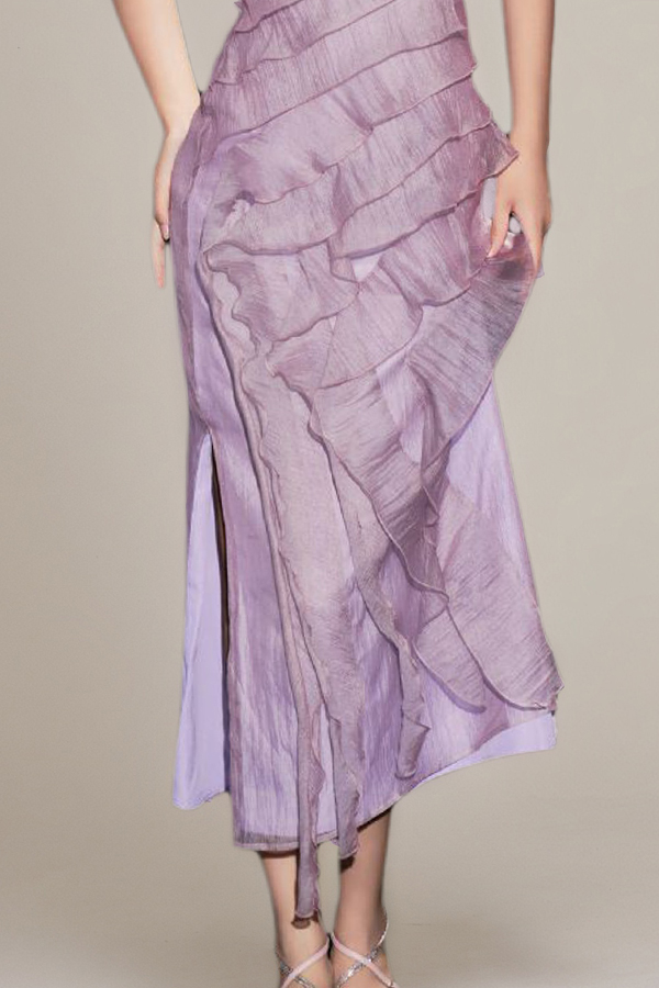 Wedding Guest Dress Irregular Ruffle Midi Dress