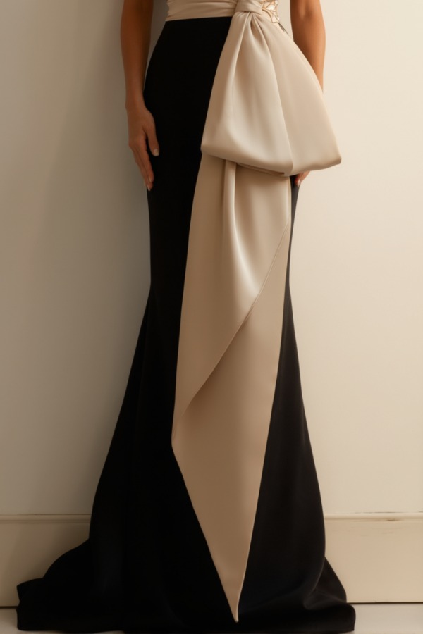 Formal Dress Black One Shoulder Bow Maxi Dress