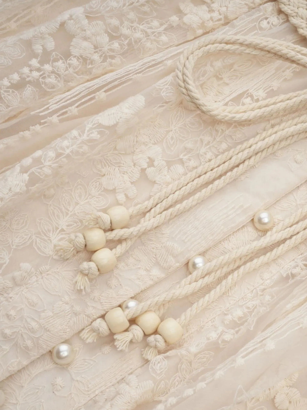 Apricot V-Neck Lace Embroidered Midi Dress
