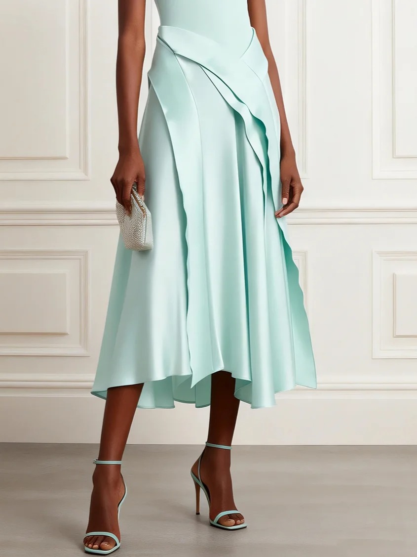 Light Green Asymmetric Classic Mock Neck Sleeveless A-Line Maxi Dress