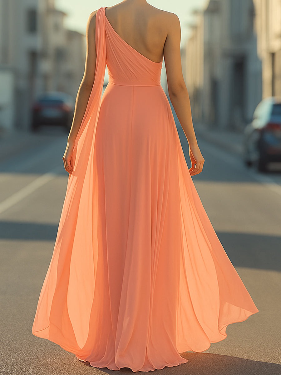 Powder Pink Ethereal One-Shoulder Gown