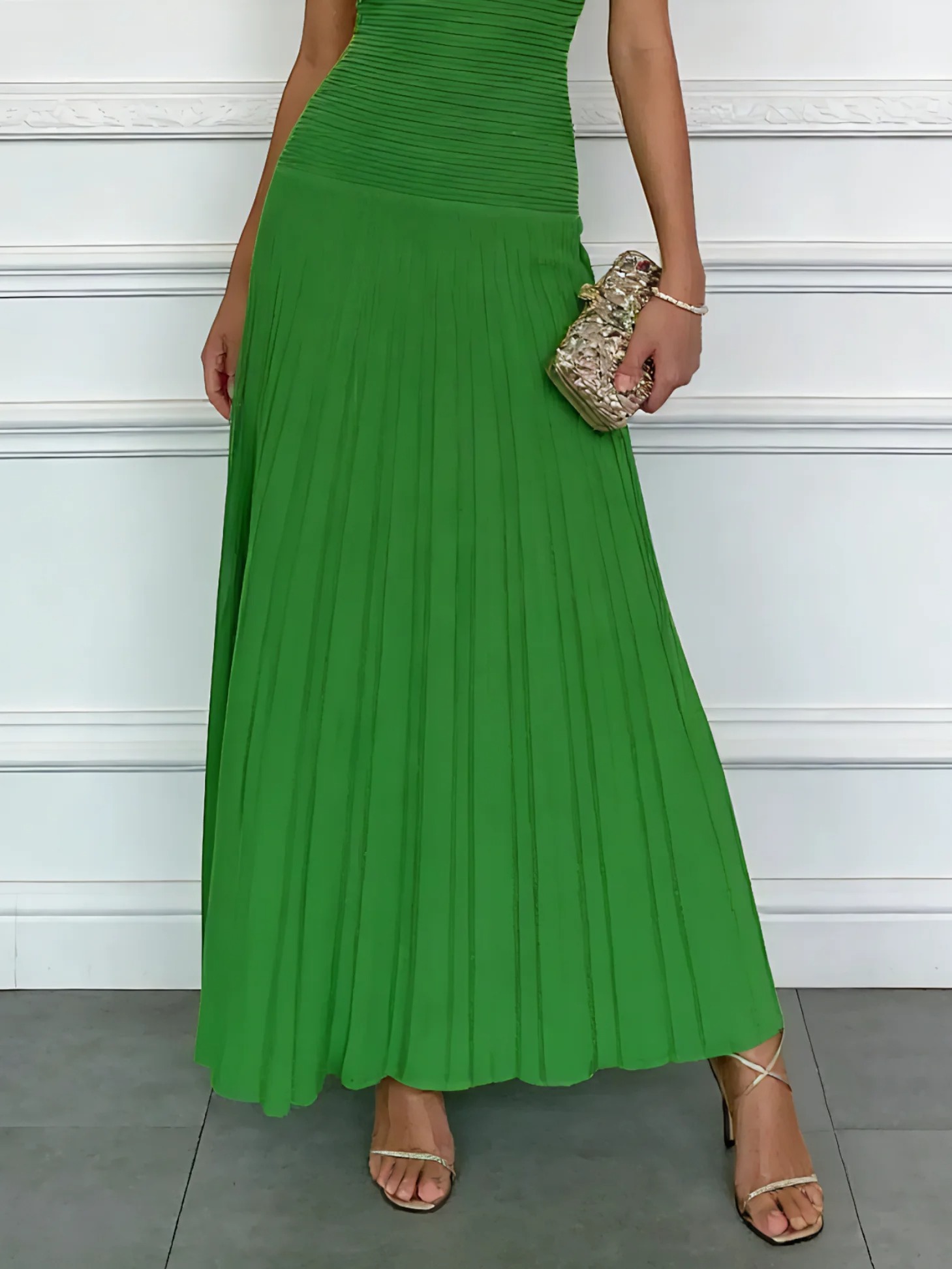 Green Classic Strapless Sleeveless A-Line Maxi Dress
