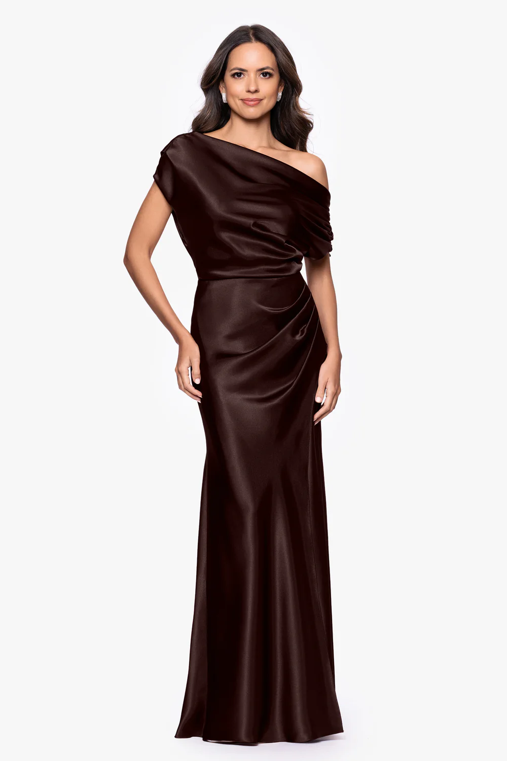 Satin Drop Shoulder Floor Length Dress